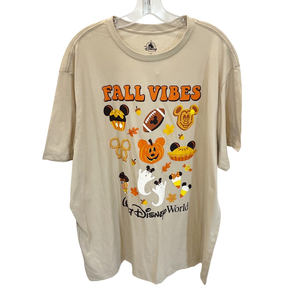 NEW Disney World Fall Vibes Mickey Halloween Tan Graphic T-Shirt Parks Merch 2XL